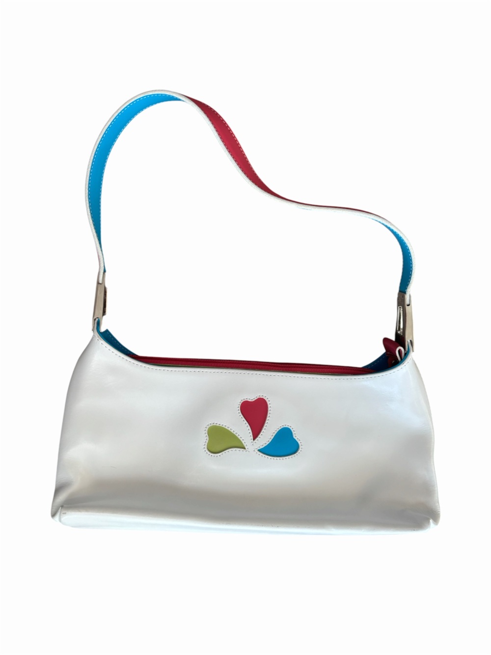 VTG Y2K Leather Shoulder Bag Lancaster Paris Made in France Colorblock Cutout